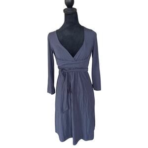 Ric Rac Anthropologie Stone Blue Grey Empire Waist V-Neck Wrap Dress Long Sleeve